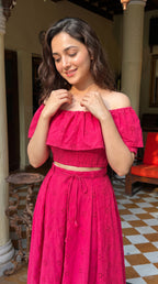 Styled full-length look of the Fuchsia Pink Dress, featuring Schiffli by Rosio House — ideal for Brunch