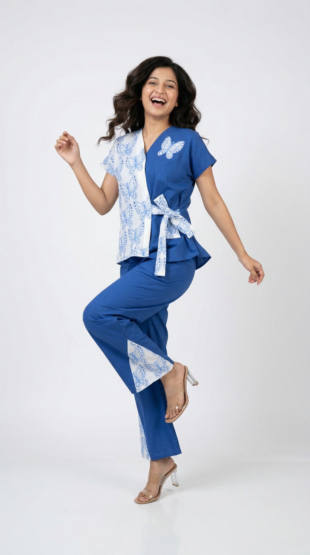 Royal Blue Butterfly Cotton Co-ord Set | Rosio House