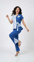 Royal Blue Butterfly Cotton Co-ord Set | Rosio House