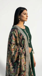 Emerald Green Embroidered Anarkali Suit with Printed Dupatta | Rosio House