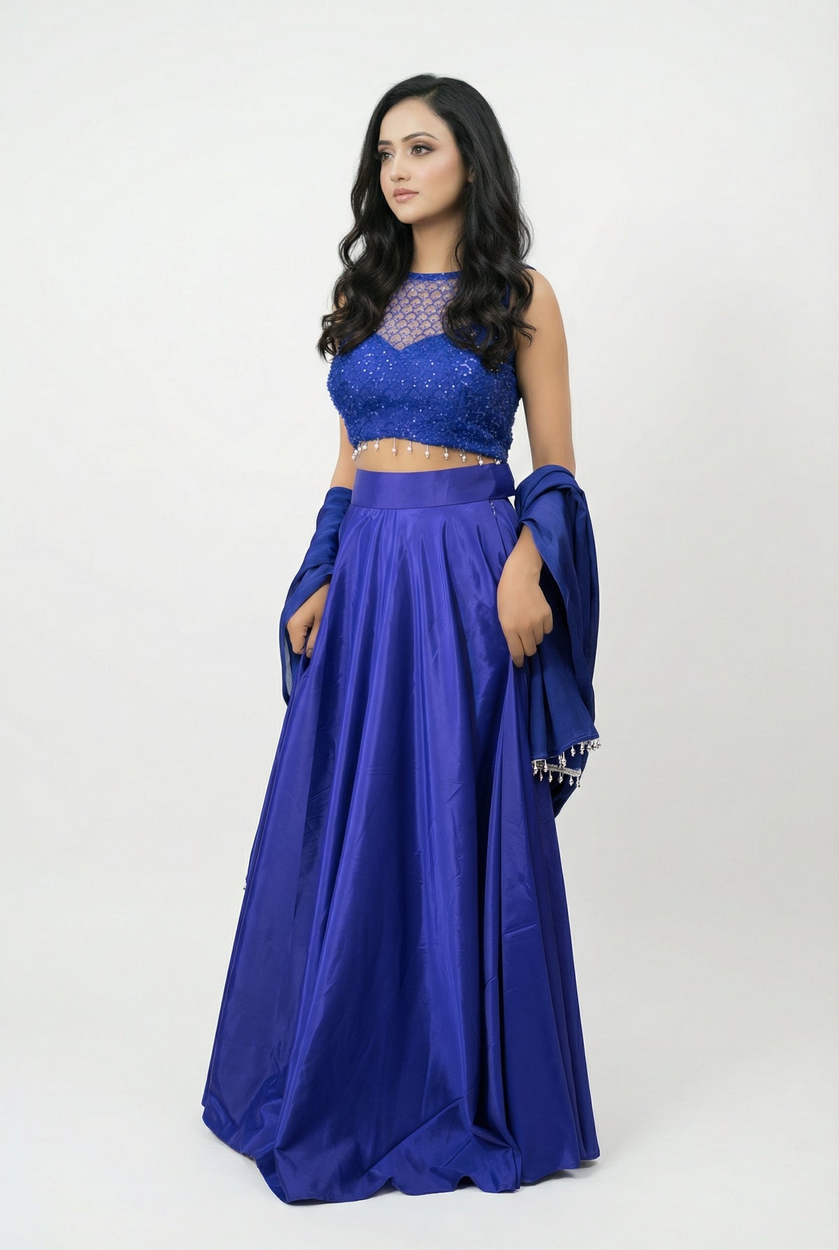 Blue Embellished Crop Top & Skirt Set Rosio Rosio House Blue Embellished Crop Top & Skirt Set Rosio Rosio House