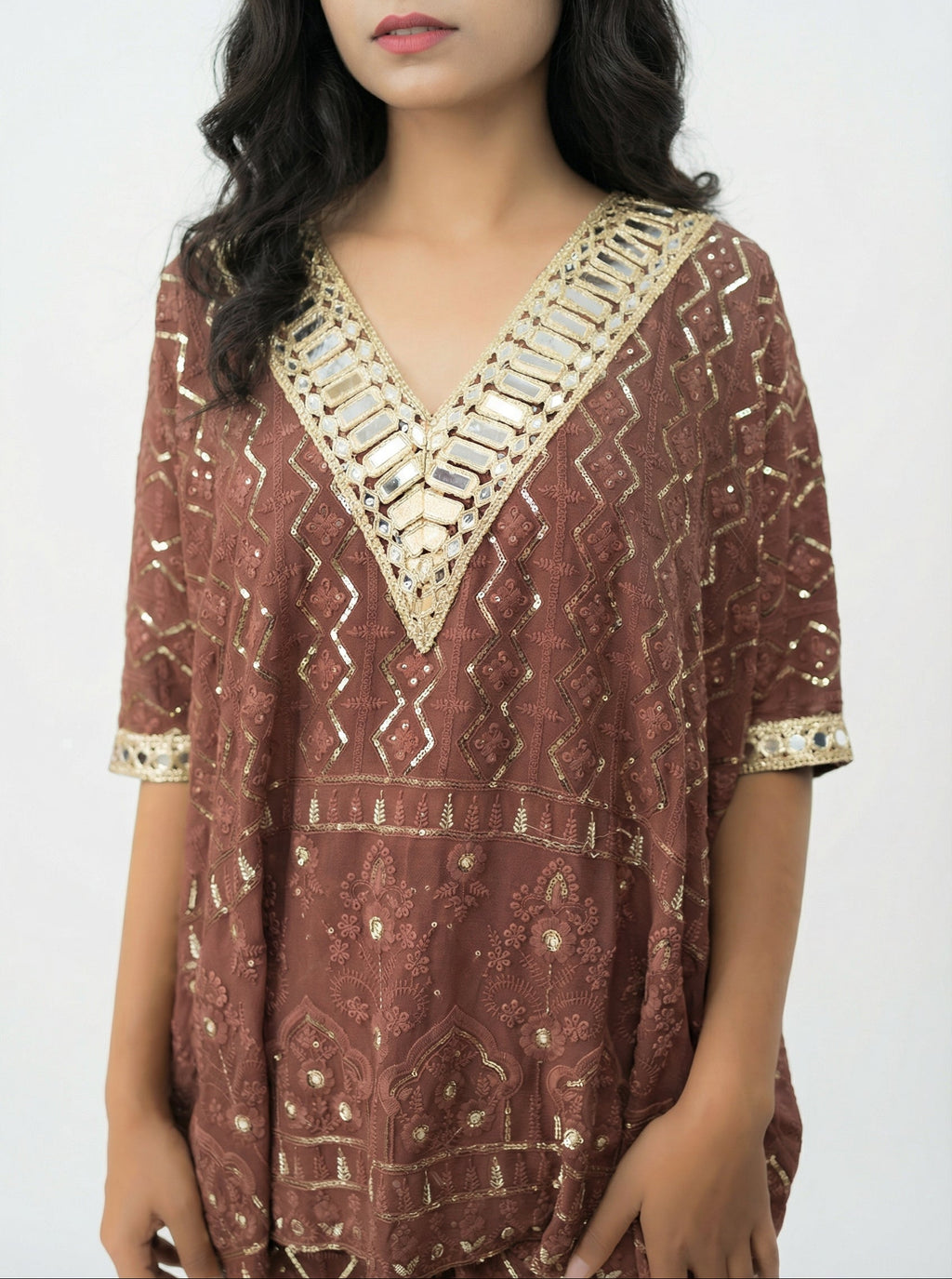 Rust Georgette Mirror & Foil Print Co-ord Set