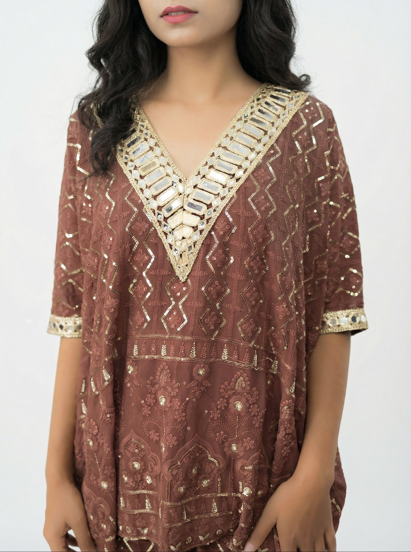 Rust Georgette Mirror & Foil Print Co-ord Set