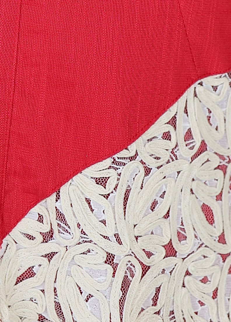 Red Pure Cotton Chiffli Lace Cord Set | Relaxed Fit Co-ord | Rosio House