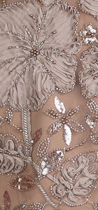 Champagne Beige Indo-Western Drape Skirt Set with Embroidered Short Jacket | Rosio House