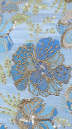 Navy Blue Halter Neck Indowestern | Printed with handwork & Satin Drape Skirt