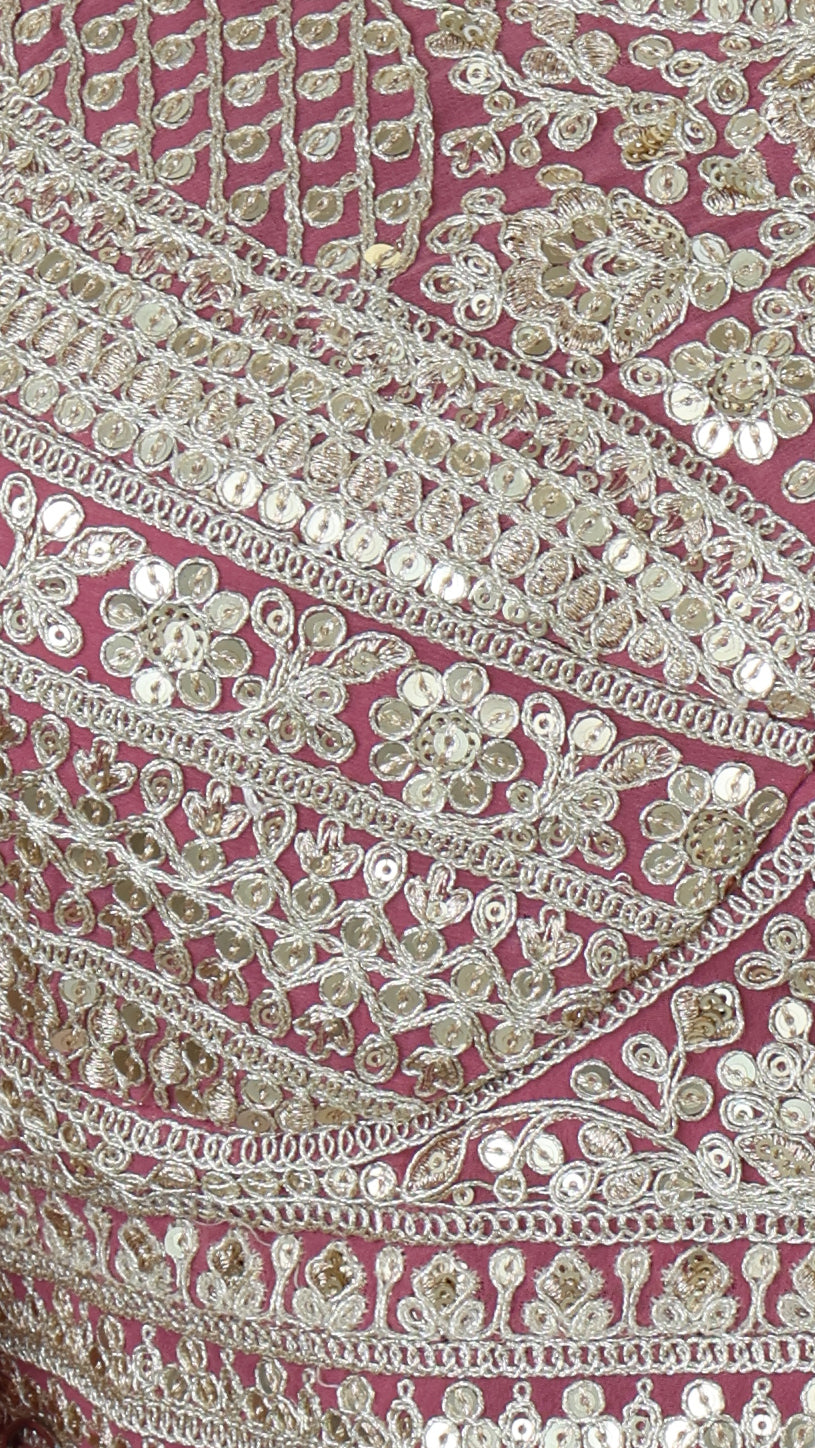 Dusty Rose Embroidered Cape Set | Crop Top & Wide Leg Palazzo - Rosio House