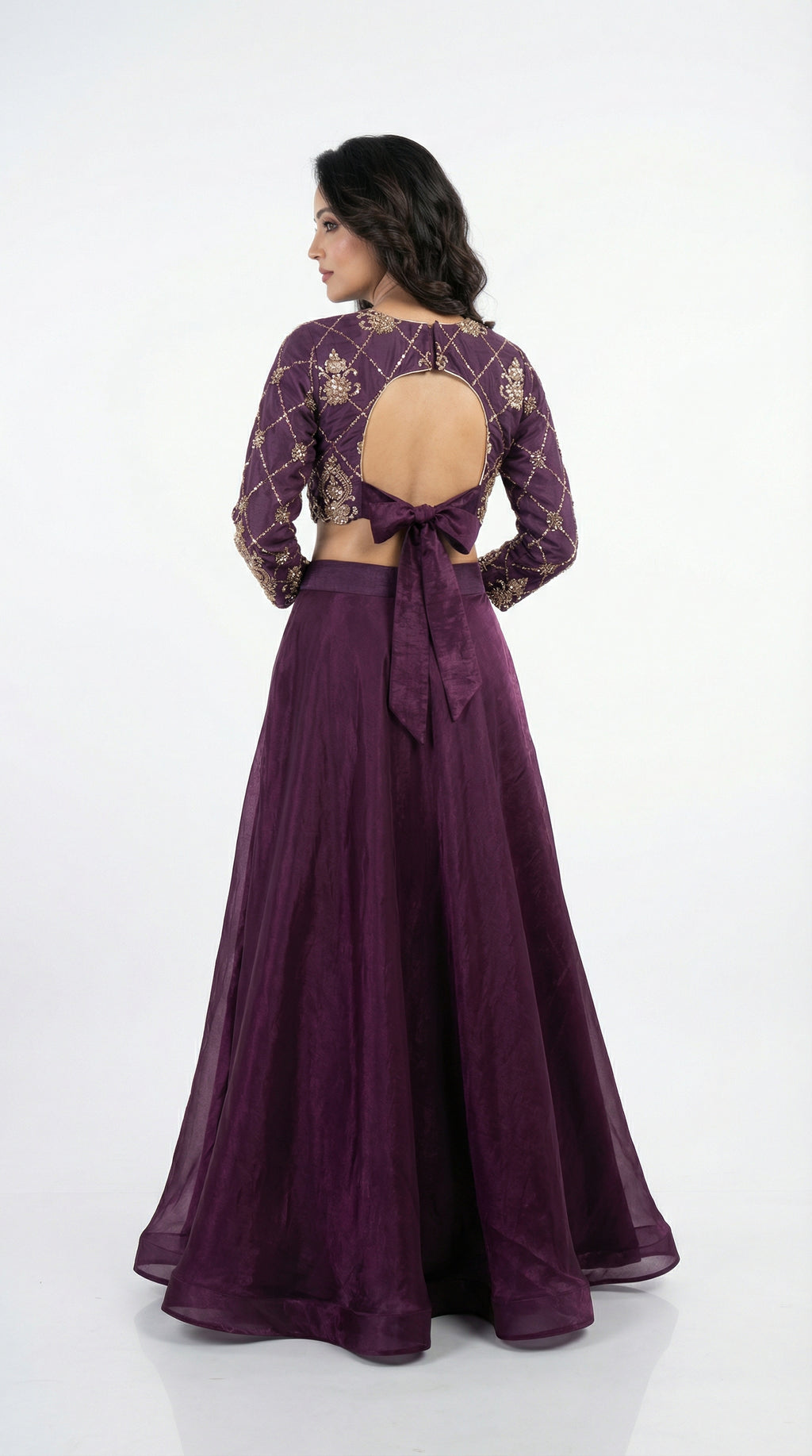 Deep Purple Heavy Hand-Embroidered Top & Jimmy Choo Skirt Set