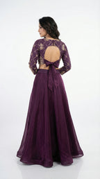Deep Purple Heavy Hand-Embroidered Top & Jimmy Choo Skirt Set