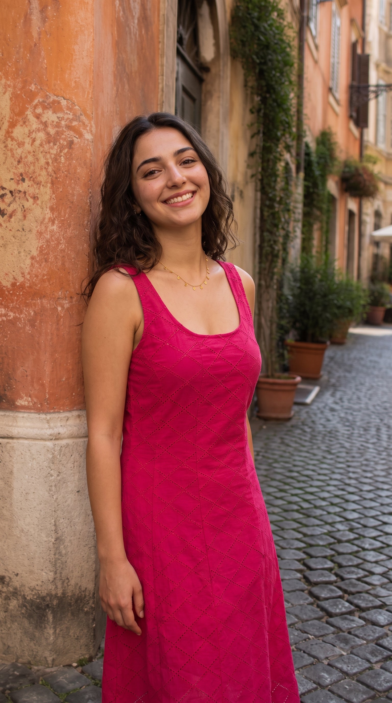 Red Cotton Midi Dress
