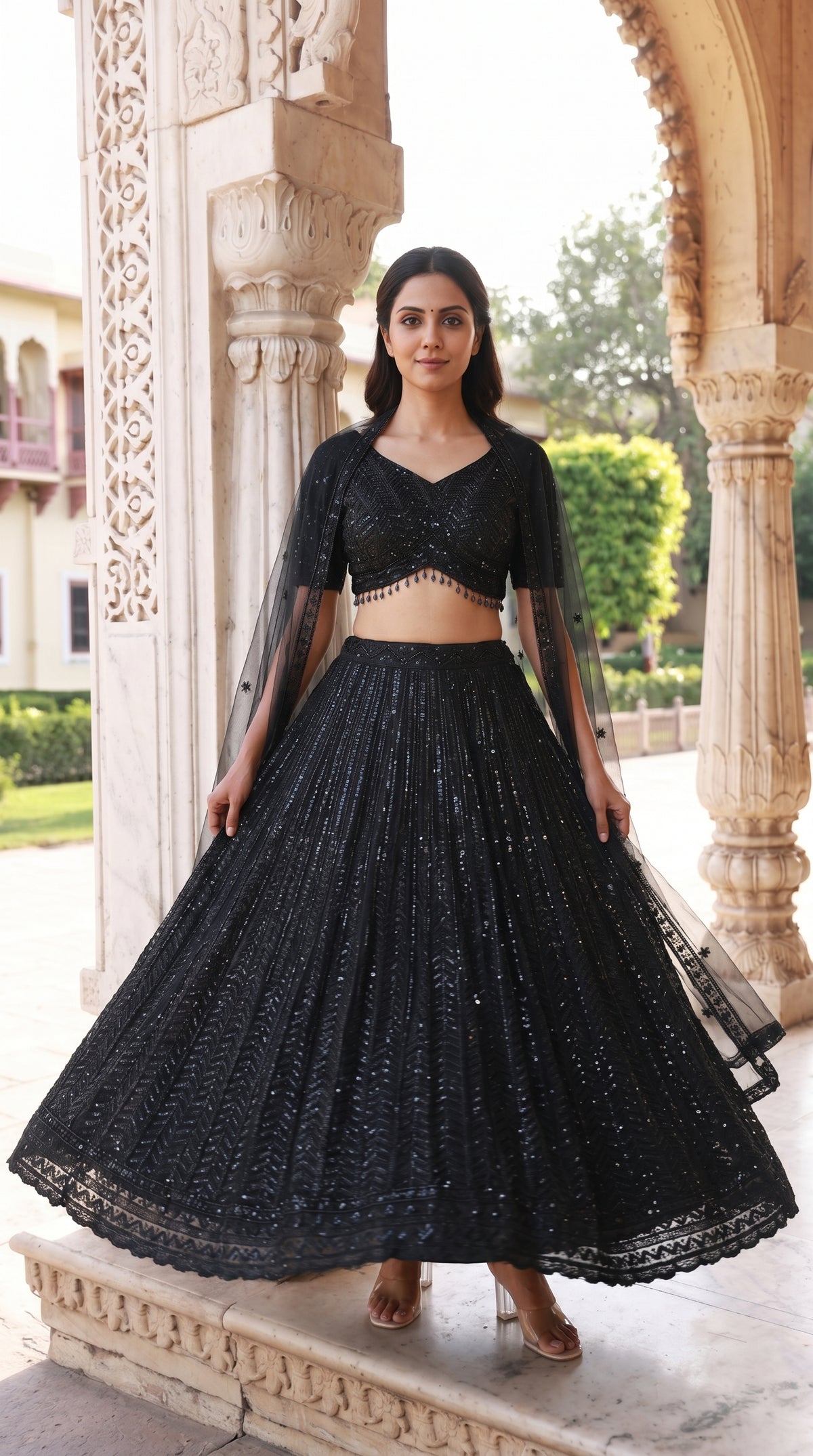 Black Handwork Lehenga | Rosio House