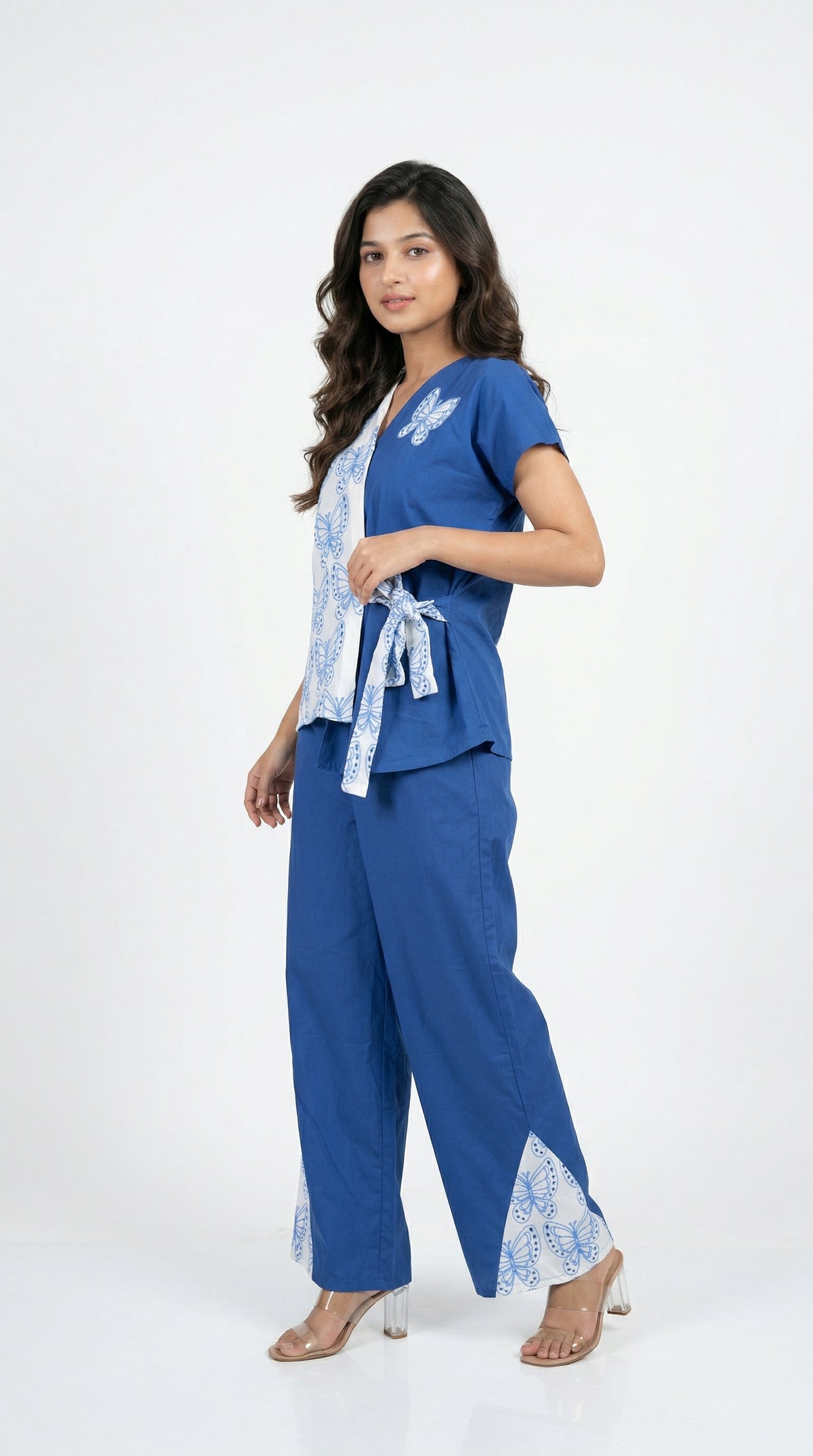 Royal Blue Butterfly Cotton Co-ord Set | Rosio House