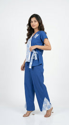 Royal Blue Butterfly Cotton Co-ord Set | Rosio House