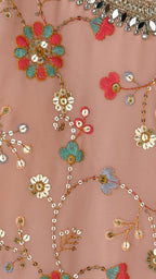 Peach Embroidered Sharara Set with Net Chunni | Rosio House