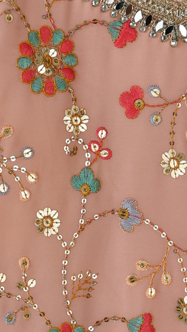 Peach Embroidered Sharara Set with Net Chunni | Rosio House