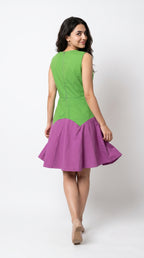 Green & Purple Colorblock Cotton Midi Dress | Rosio House