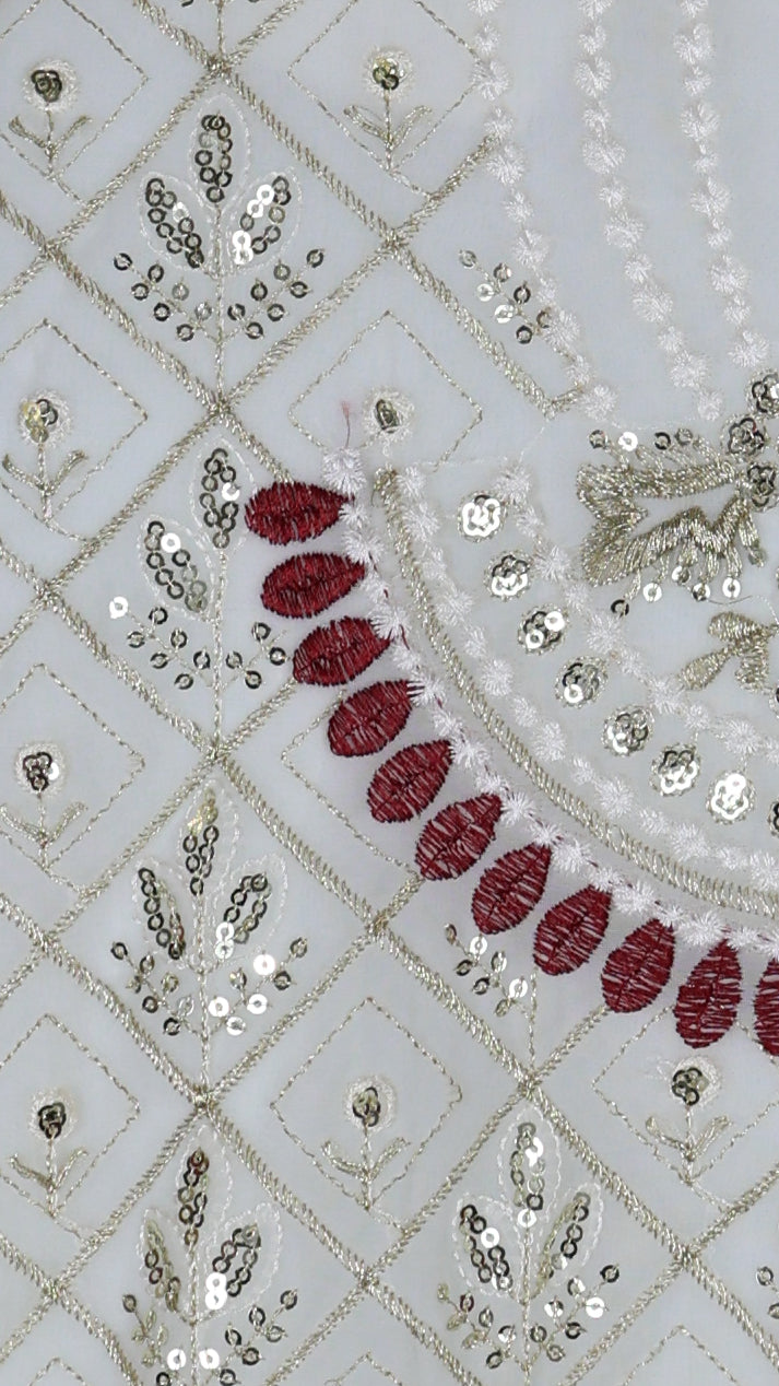 Ivory Sequence Palazzo Suit with Maroon Dupatta | Rosio House