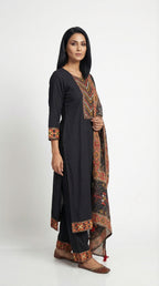 Black Printed Suit with Dupatta | Rosio House