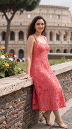 Rose Pink Flower Lace Dress - Rosio House