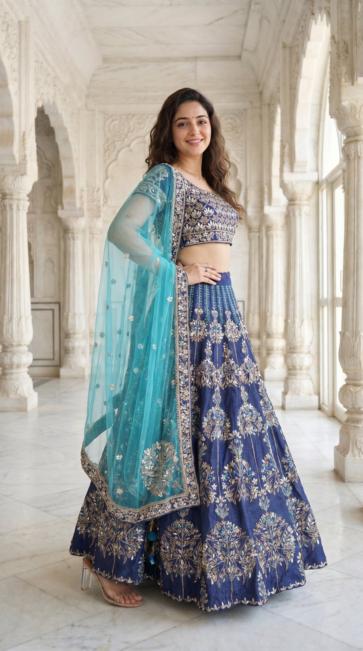 Royal Blue Silk Lehenga with Handwork and Zari Work | Rosio House