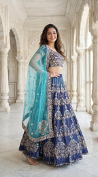 Royal Blue Silk Lehenga with Handwork and Zari Work | Rosio House