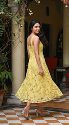 Yellow Flower Net Dress - Rosio House