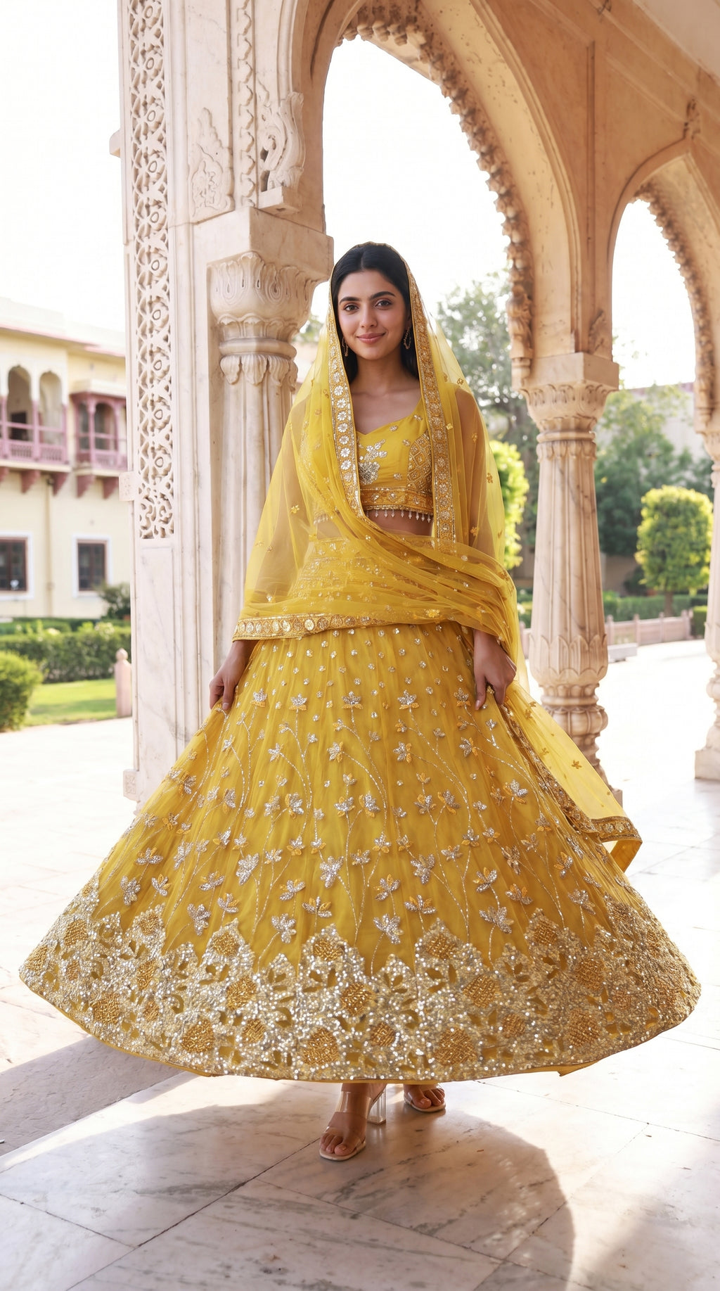Yellow Handwork Lehenga Choli Set for Haldi | Rosio House