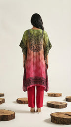 Ombre Embellished Kaftan & Red Slim Pants Set | Rosio House
