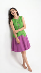 Green & Purple Colorblock Cotton Midi Dress | Rosio House