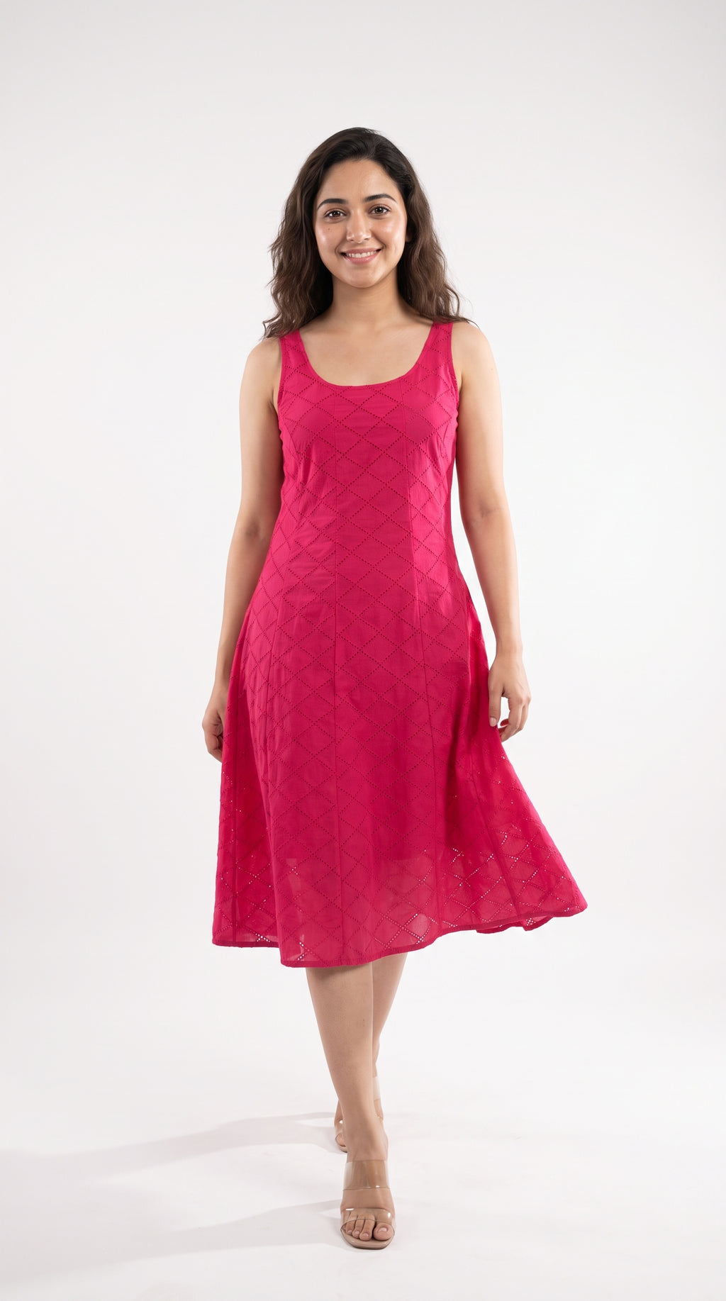 Red Cotton Midi Dress