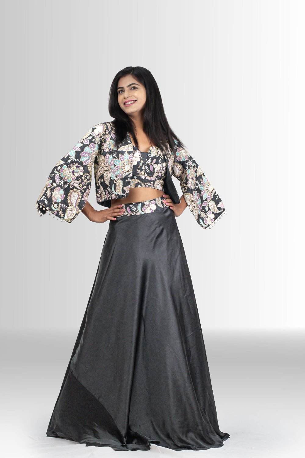 block print and hand work indo western with jacket for women