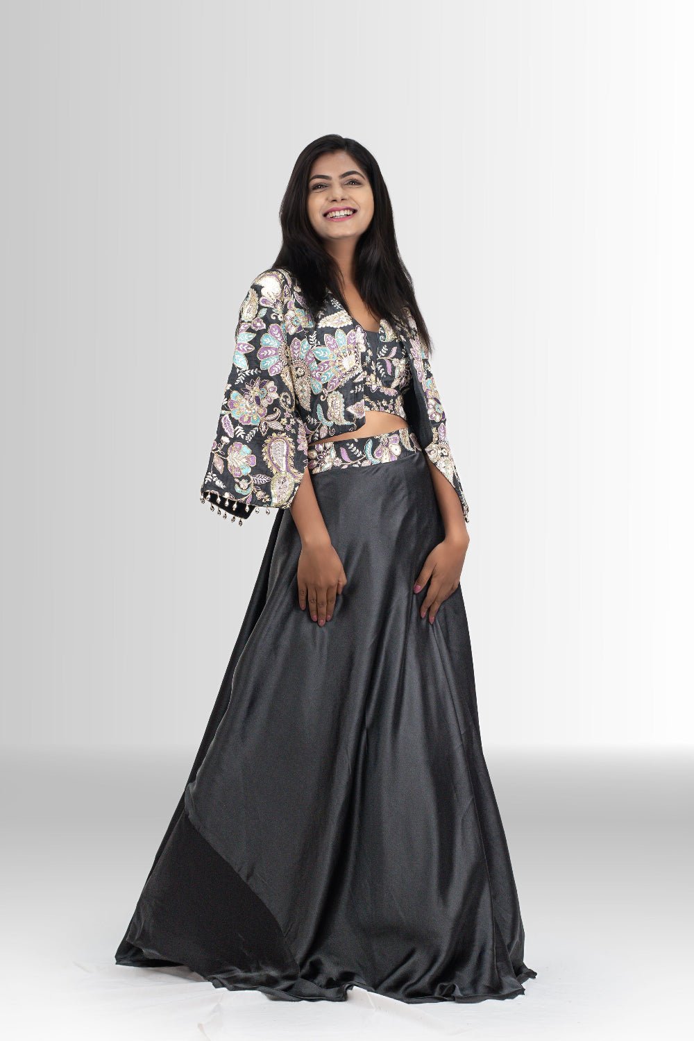 Black Block Zari Print Indo Western outfit with Jacket