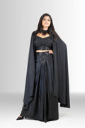Black Handwork Indo-Western Outfit with Draped Skirt & Cape