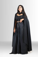 Black Handwork Indo-Western Outfit with Draped Skirt & Cape