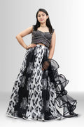 Black and white crop top lehenga for women