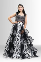 Black and white crop top lehenga for women