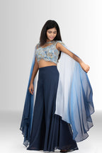 Blue Azure Dream Ombré Cape & Palazzo Indo Western
