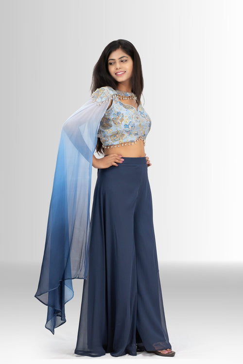 Blue Azure Dream Ombré Cape & Palazzo Indo Western