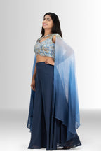 Blue Azure Dream Ombré Cape & Palazzo Indo Western
