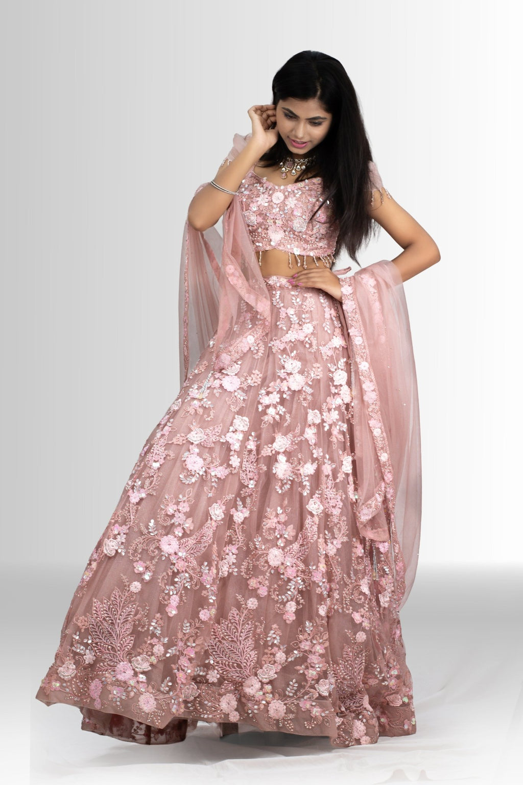 Blush Bloom 3D floral handwork lehenga set with elegant embroidery