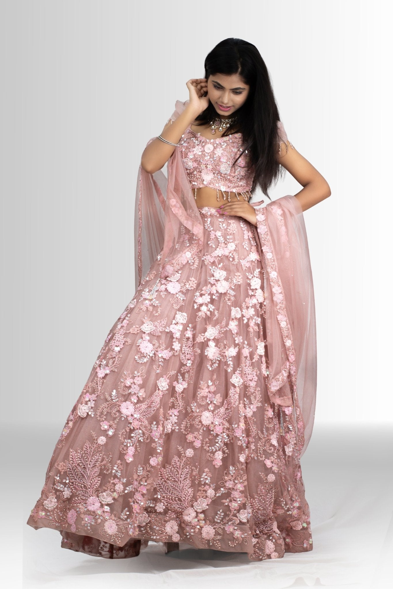 Blush Bloom 3D floral handwork lehenga set with elegant embroidery