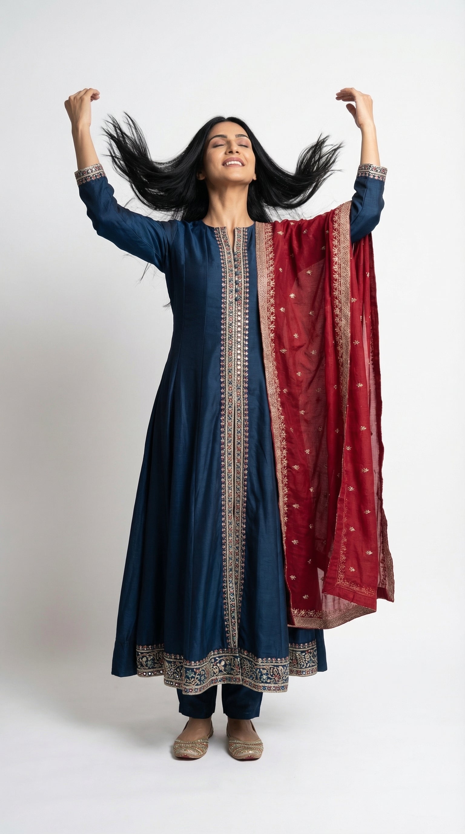 Teal Anarkali Suit with Maroon Dupatta | Embroidered Ethnic Wear | Rosio House