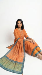 Zesty Orange Embroidered Women Cotton Suit | Rosio House