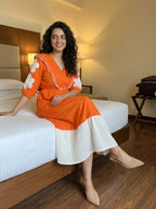 Orange & White Midi Dress