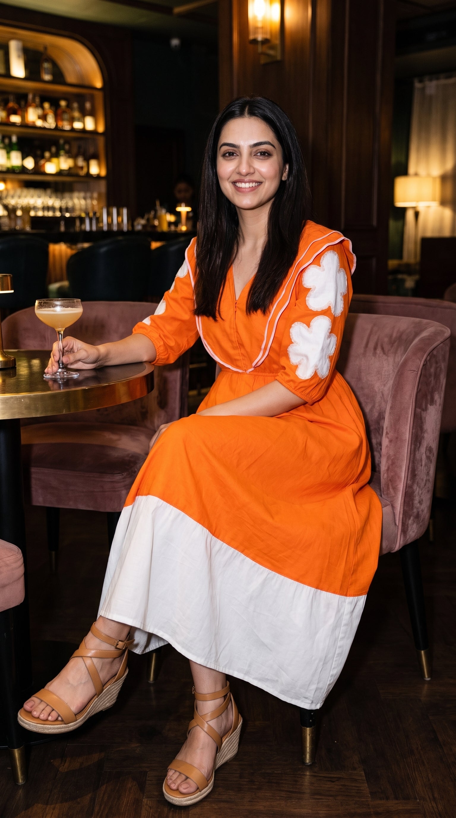Close-up detail of the Orange Dress, featuring Cotton by Rosio House — ideal for Brunch