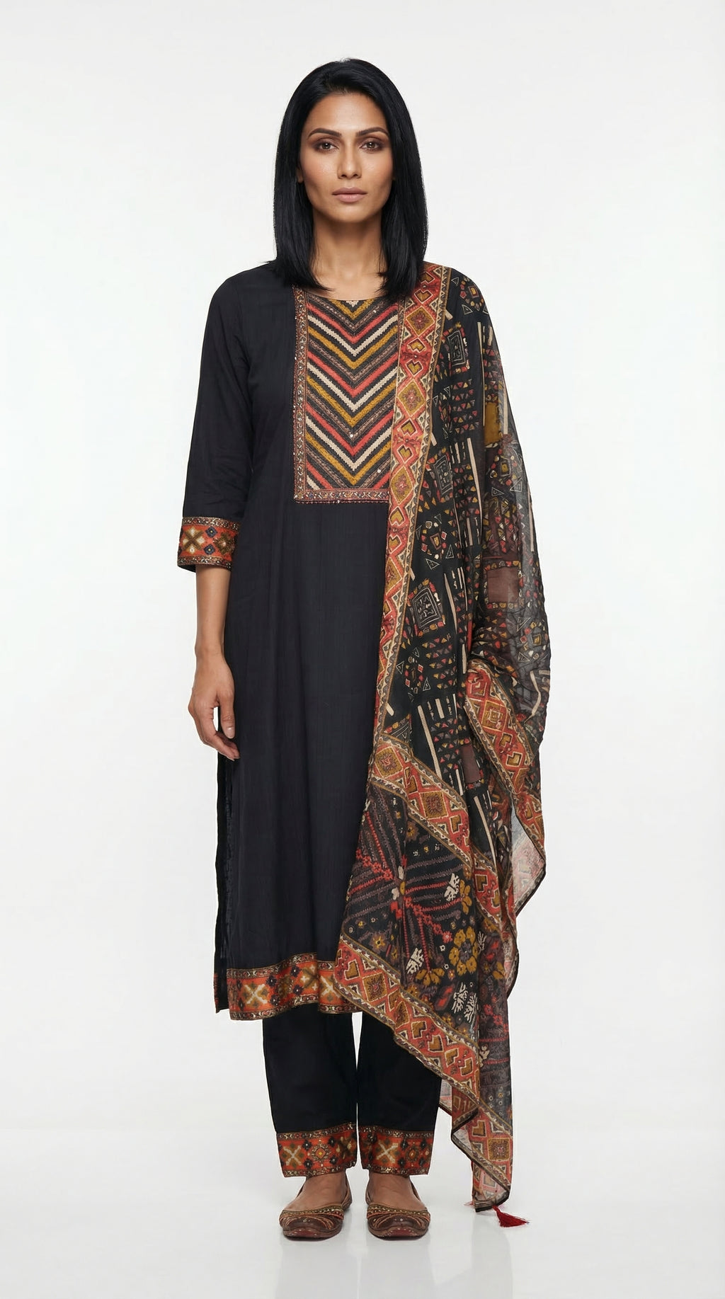 Black Printed Suit with Dupatta | Rosio House
