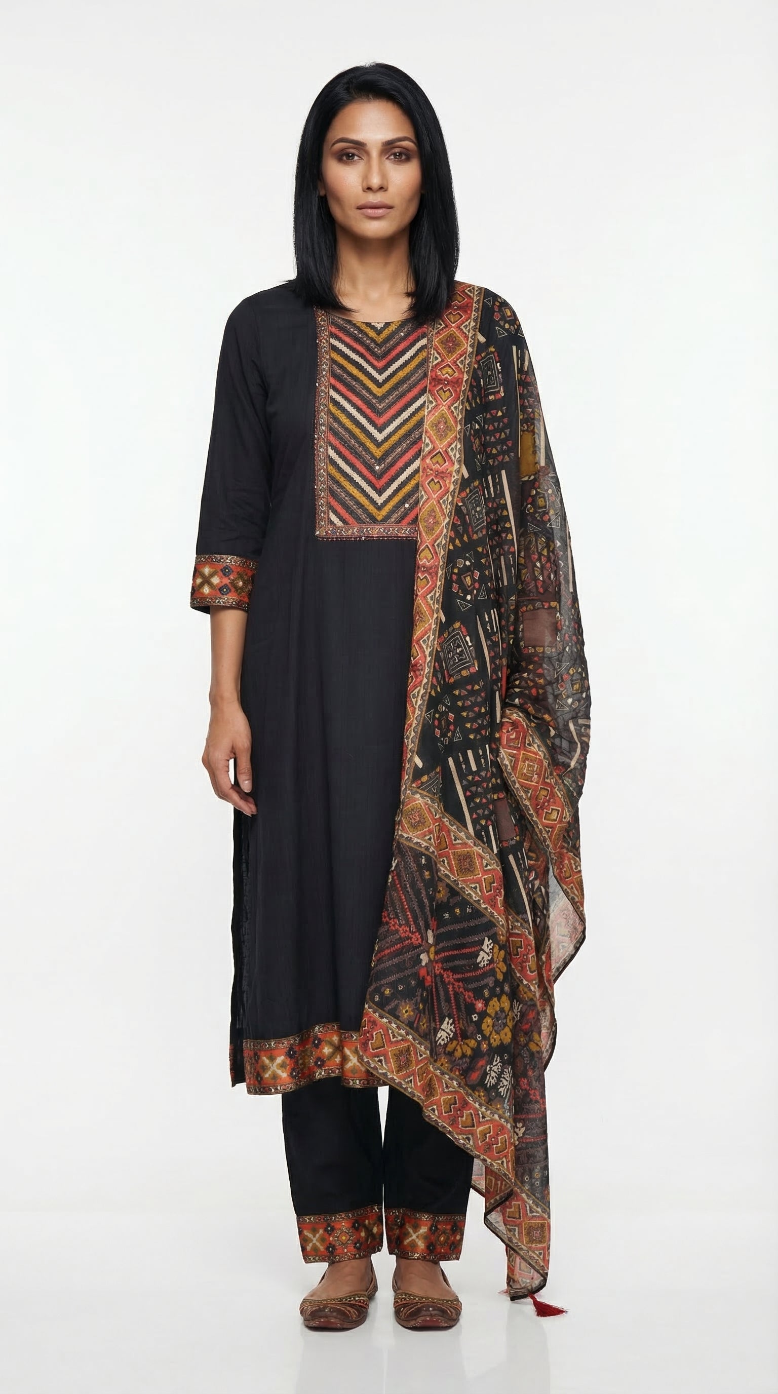 Black Printed Suit with Dupatta | Rosio House