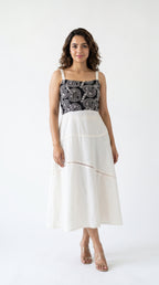Black and White Thread work Midi Dress | Rosio House