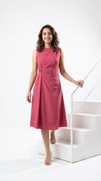 Dusty Rose Sleeveless Draped Midi Dress | Rosio House