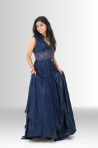 Stylish draped Indo-Western gown for weddings and parties – Rosio House